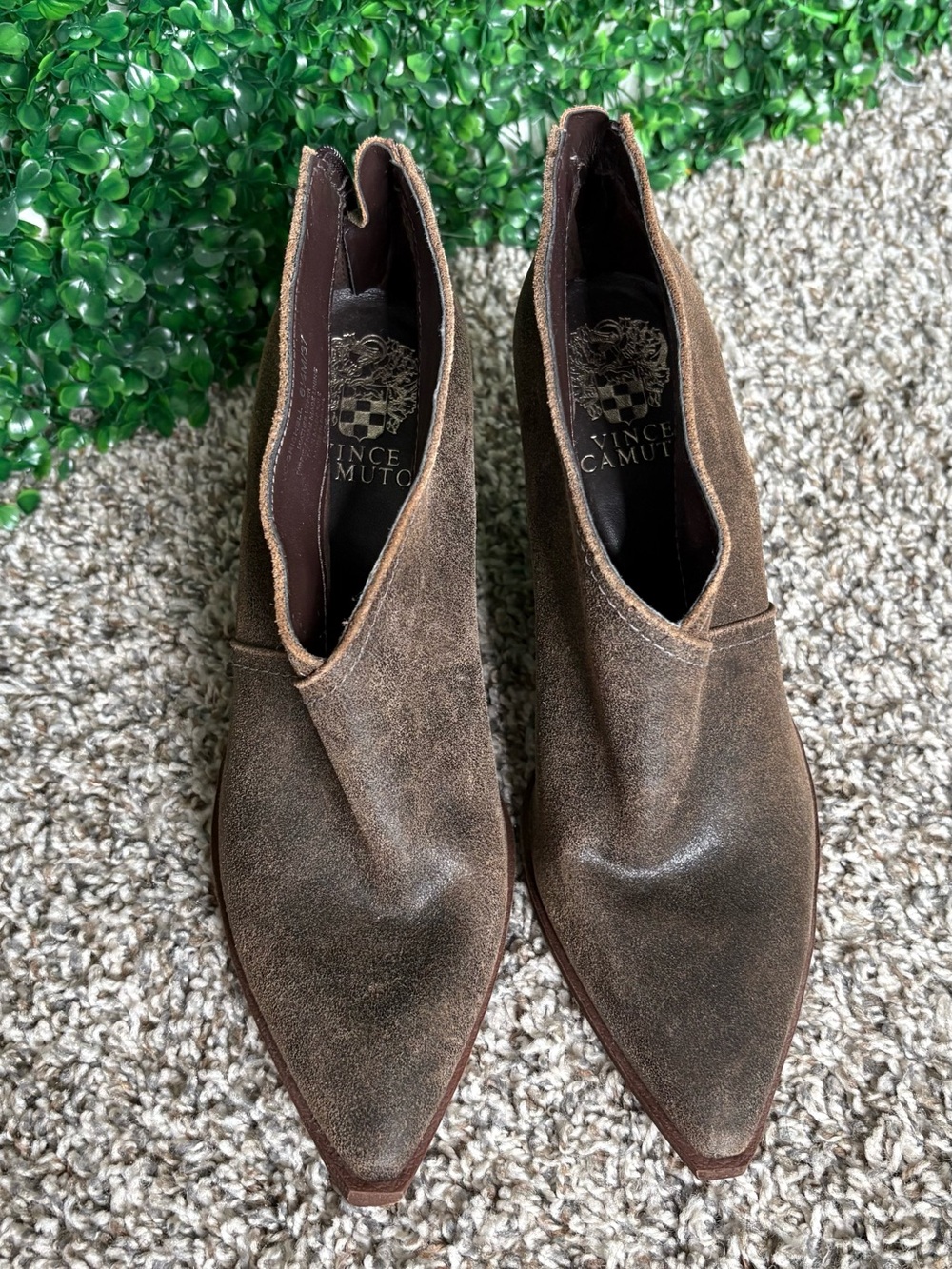 Vince Camuto  Brown Pointed Toe Suede Ankle Booties - Picture 2 of 6